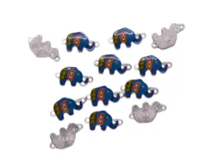 Blue Mutlicolour Elephant Metal Charms