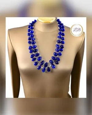 Blue Sapphire Gemstone Double-Strand Statement Necklace