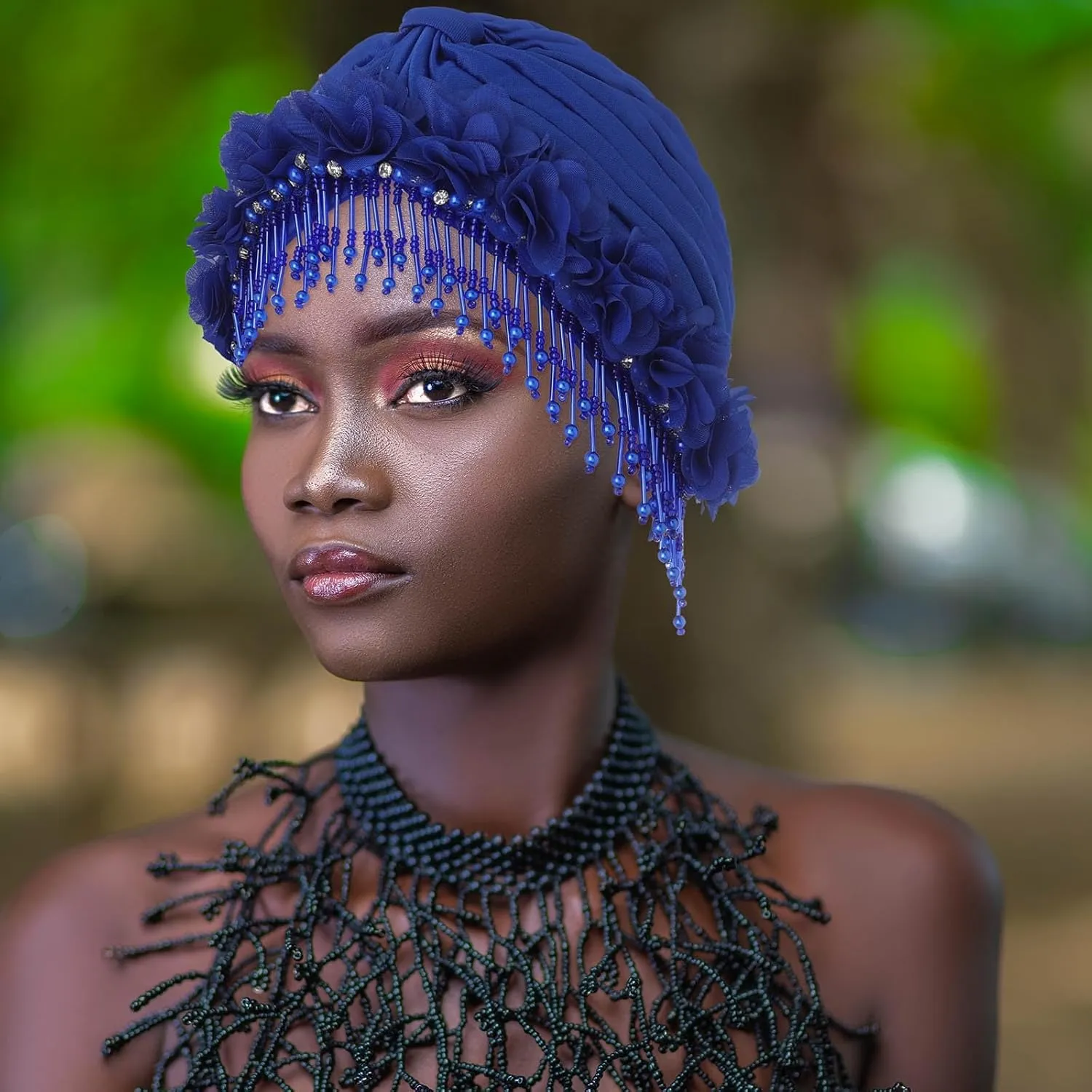 Bohend Beaded Rhinestone Turban Hat Knot Headwrap Beanie Pre Tied Pleated Headscarf Bonnet Women Tassel Head Cover Caps