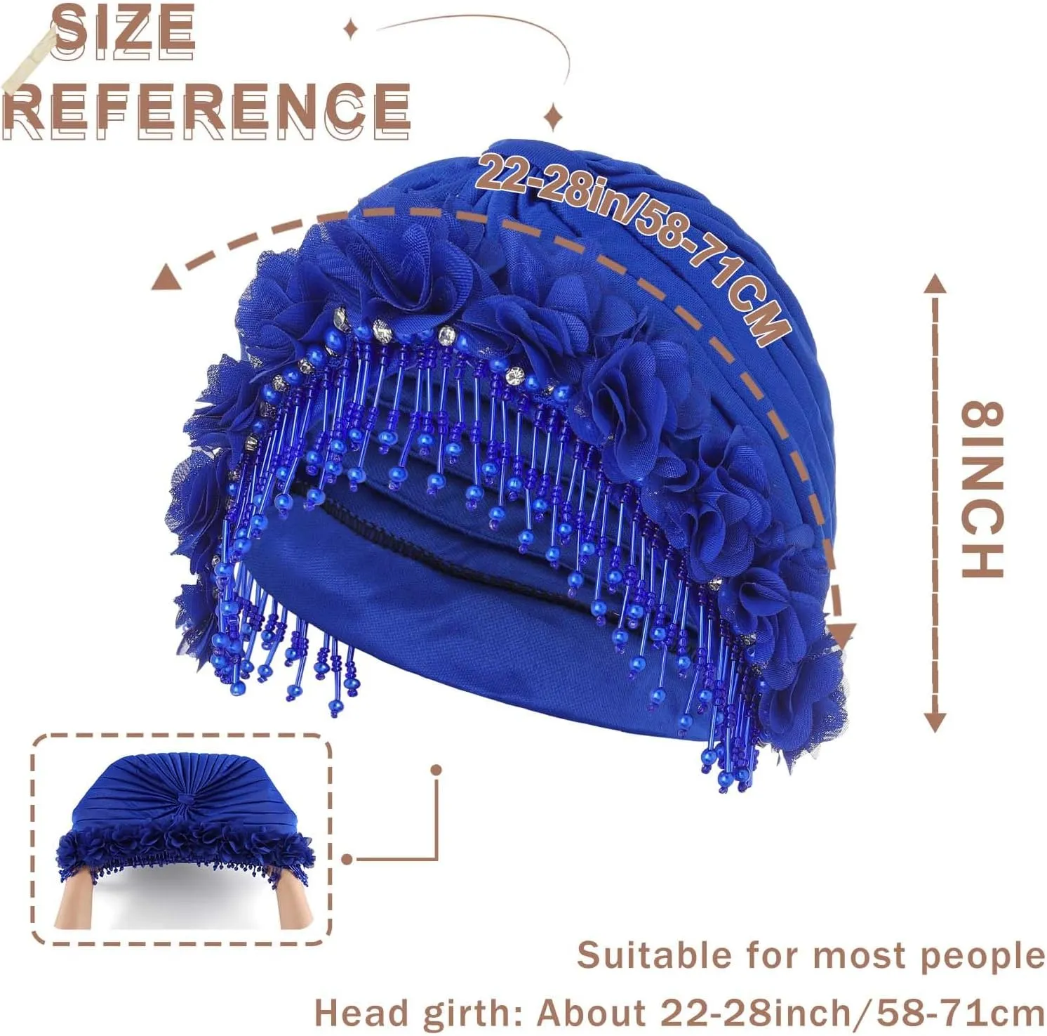 Bohend Beaded Rhinestone Turban Hat Knot Headwrap Beanie Pre Tied Pleated Headscarf Bonnet Women Tassel Head Cover Caps