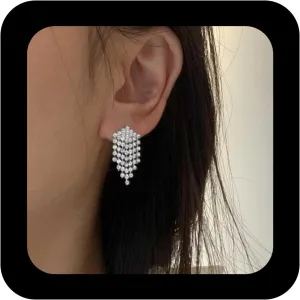 Boho Crystal Tassel Drop Earrings Rhinestone Chandeliers Earrings Cz Paved tassel Earrings tiny rhinestone dangle Earrings wedding Jewelry for Women and Girls