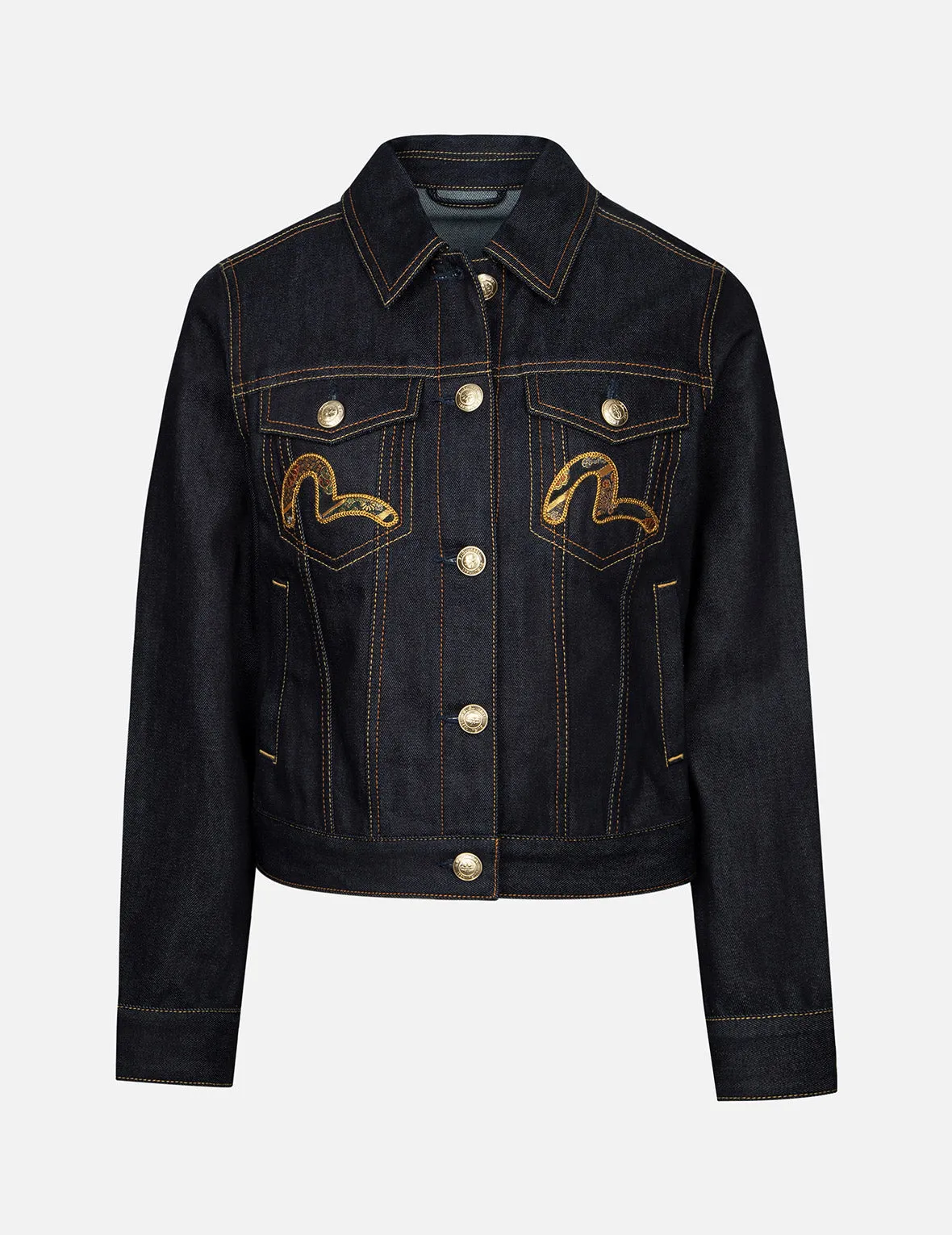 Brocade Rose and Logo Embroidery Regular Fit Denim Jacket