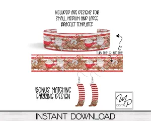 Christmas Gingerbread Acrylic Cuff Bracelet PNG Design for Sublimation, Bonus Earring Design, Digital Download