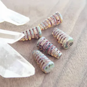 Cone Czech Pressed Glass Beads 19mm x 10mm - Picasso Forest Green - 6 Beads - CB280