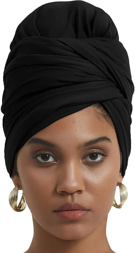 corciova Long Soft Head Wrap Turban Headband for Black Women Two Way Stretch Fashion African Head Covering Jersey Hijab Scarf