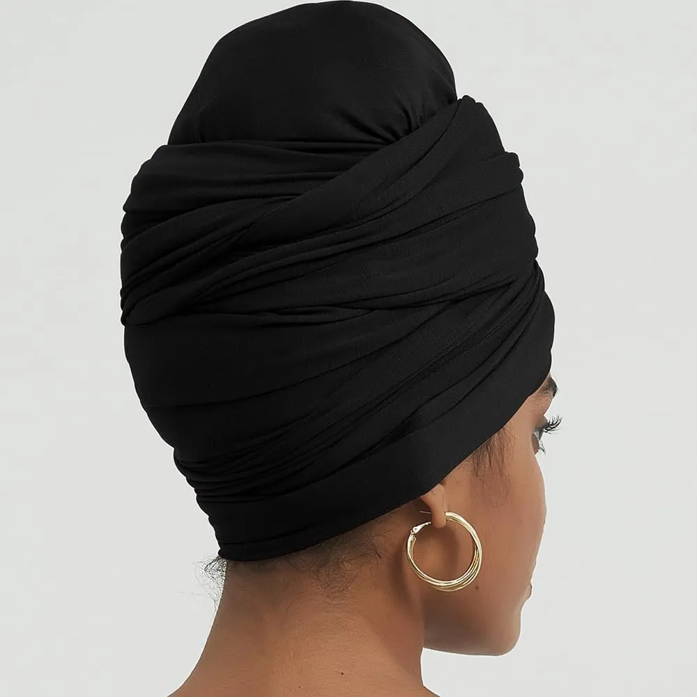 corciova Long Soft Head Wrap Turban Headband for Black Women Two Way Stretch Fashion African Head Covering Jersey Hijab Scarf