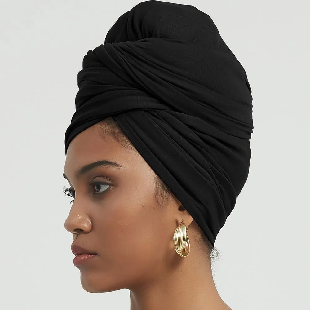 corciova Long Soft Head Wrap Turban Headband for Black Women Two Way Stretch Fashion African Head Covering Jersey Hijab Scarf