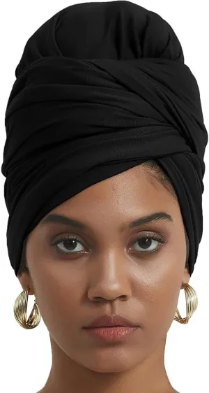 corciova Long Soft Head Wrap Turban Headband for Black Women Two Way Stretch Fashion African Head Covering Jersey Hijab Scarf