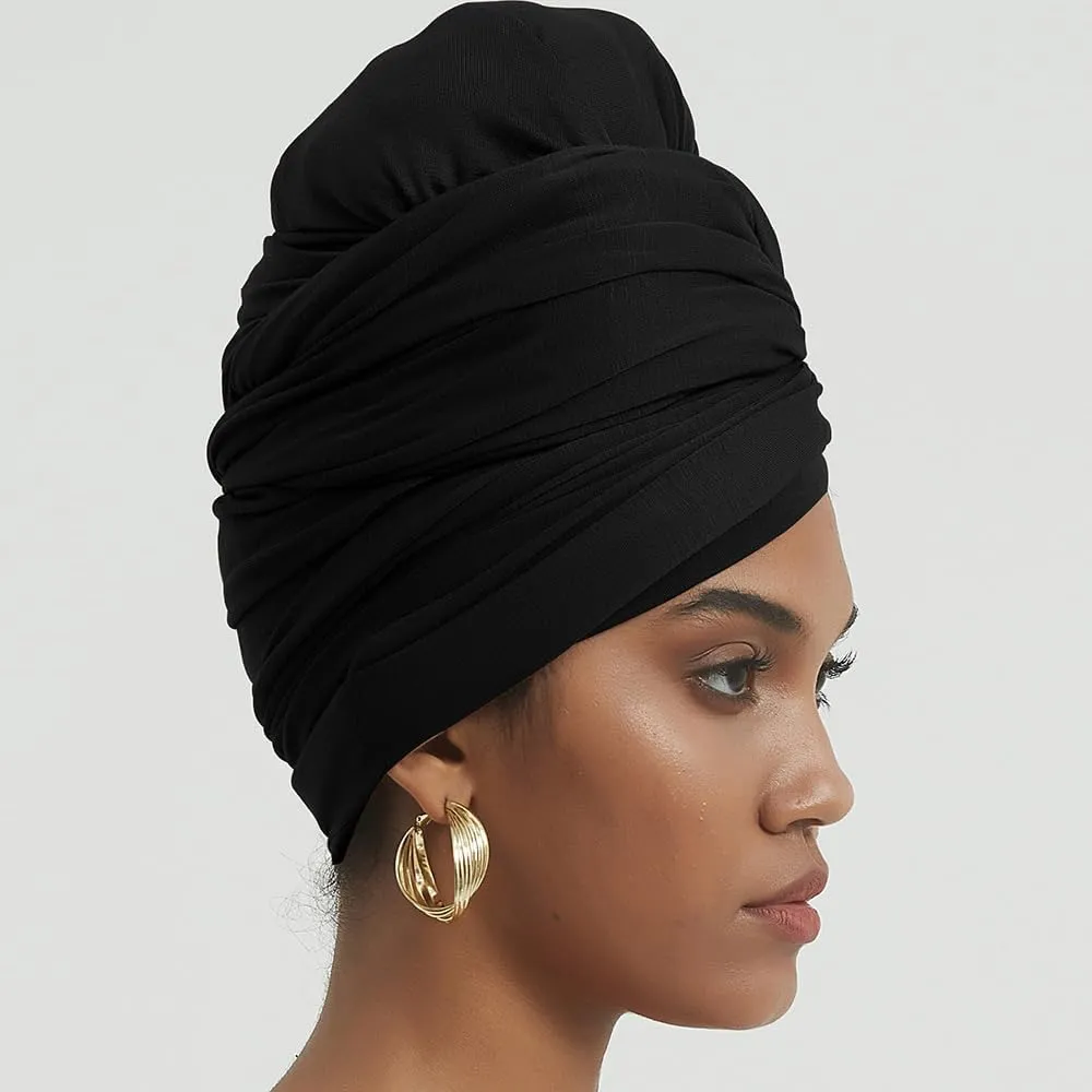 corciova Long Soft Head Wrap Turban Headband for Black Women Two Way Stretch Fashion African Head Covering Jersey Hijab Scarf