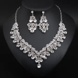 Crystal gem transparent necklace earrings set European and American bride wedding dress female fashion accessories