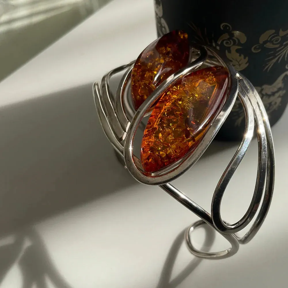 Designer Sterling Silver Amber Stone Bangle