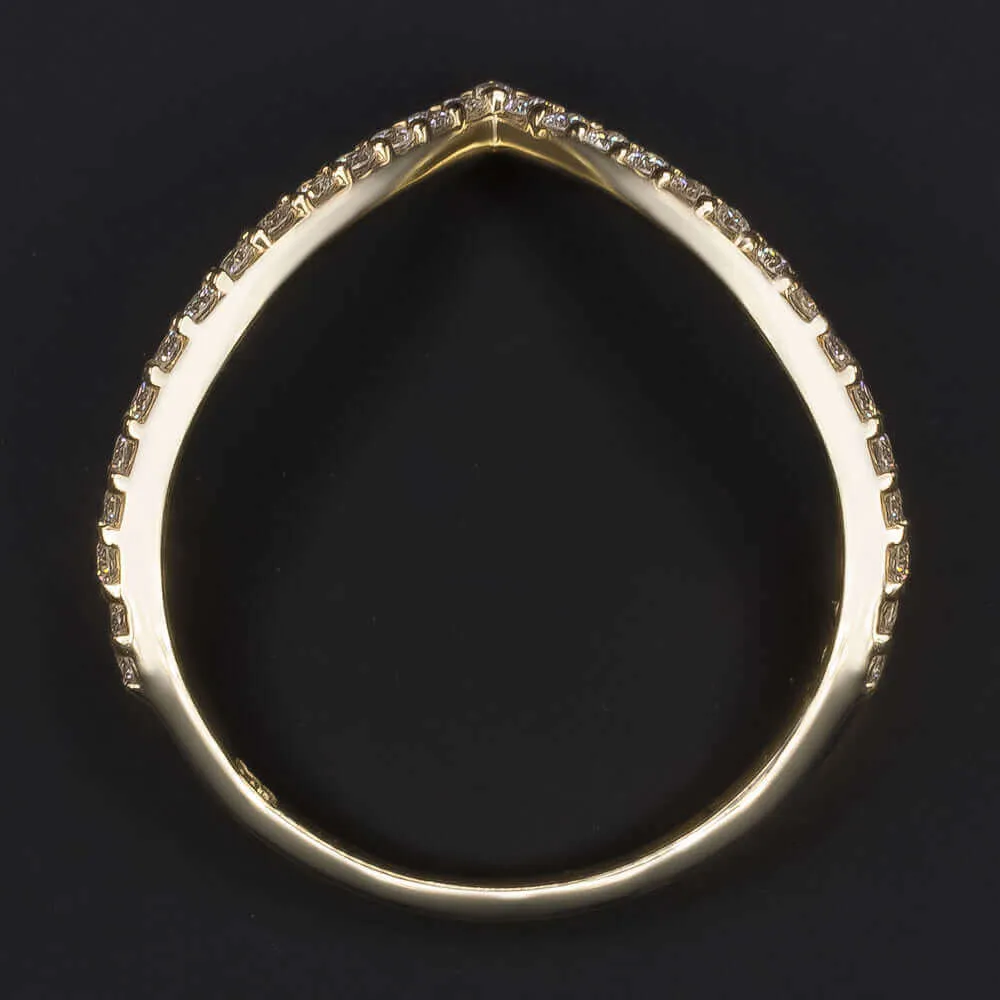 DIAMOND 14k YELLOW GOLD WEDDING BAND PAVE V RING CONTOUR CHEVRON STACKING CURVE