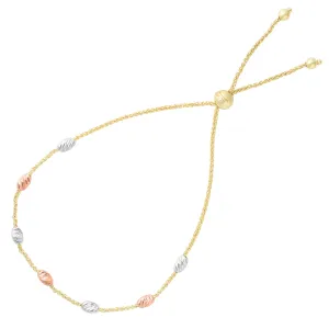 Diamond Cut Multi Color Oval Bead Station Bolo Friendship Adjustable Bracelet In 14K Gold, 9.25"