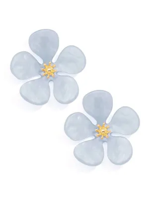 Earrings - Glistening Resin Flower Stud - Blue