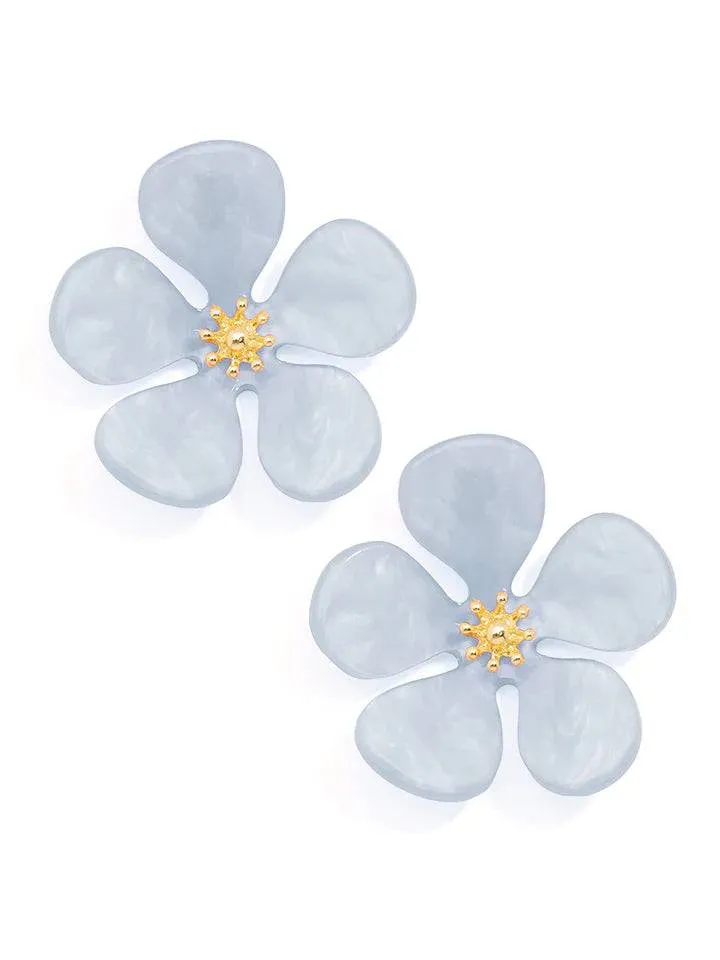 Earrings - Glistening Resin Flower Stud - Blue