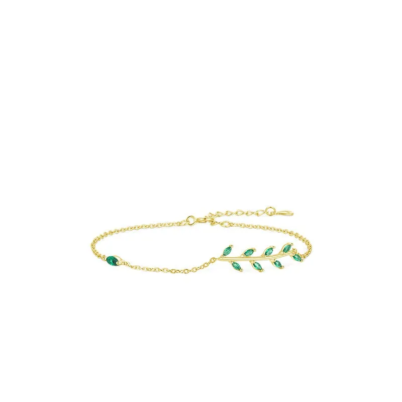 Everyday Genie Sterling Silver Green Leaf Bracelet with Zircon Gem