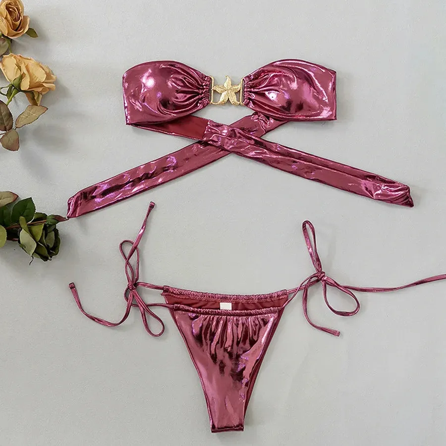 Gem Blue Glossy Bandeau Bikini Set