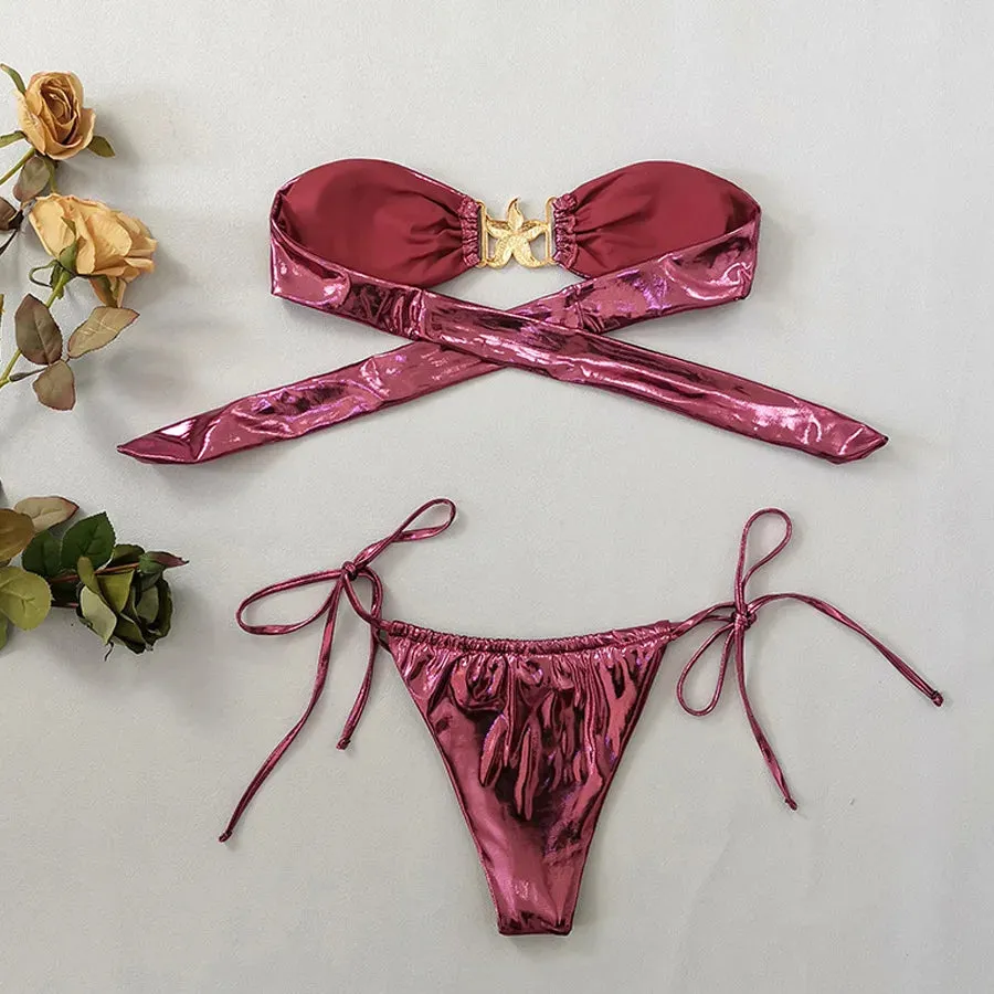 Gem Blue Glossy Bandeau Bikini Set