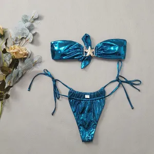 Gem Blue Glossy Bandeau Bikini Set