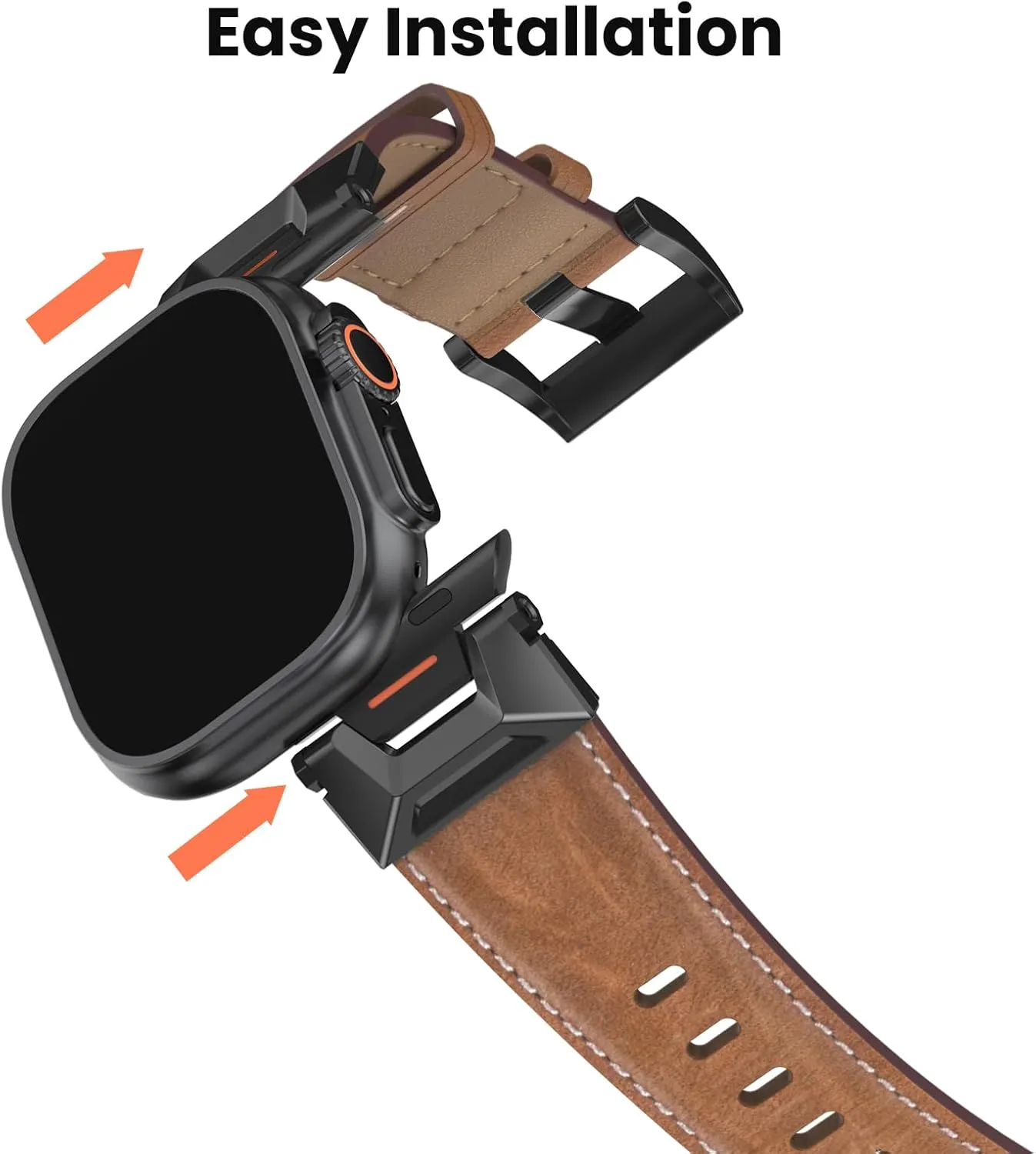 Genuine Leather Band Compatible with Apple Watch Ultra 2/Ultra Band 49mm 46mm 45mm 44mm 42mm for Men, Rugged Strap with Stainless Steel Connectors for iWatch Ultra Series 10 SE 9 8 7 6 5 4 3