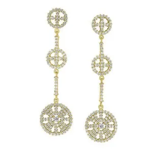 Gold Vermeil Finish Sterling Silver Micropave Three Circle Drop Earrings  - BL2261EG