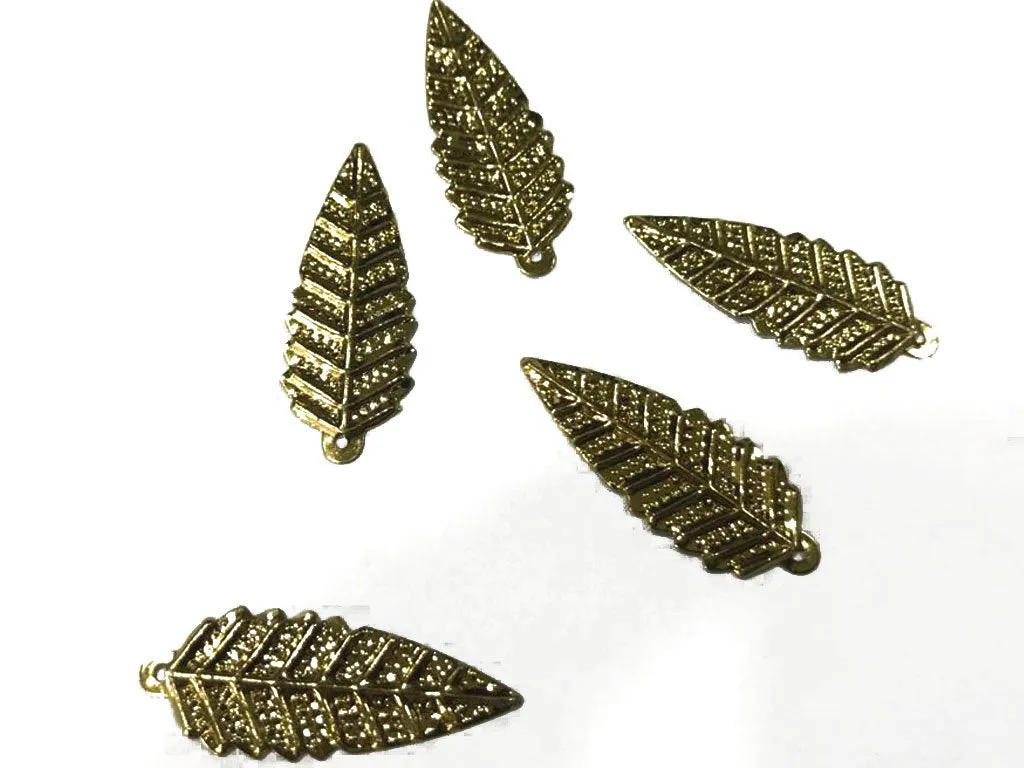Golden Leaf Metal Charms (32x12 mm)