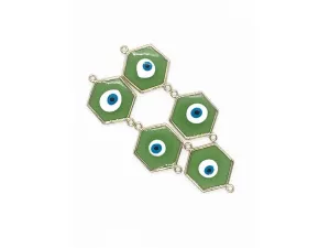 Green Evil Eye Hexagonal Metal Charms