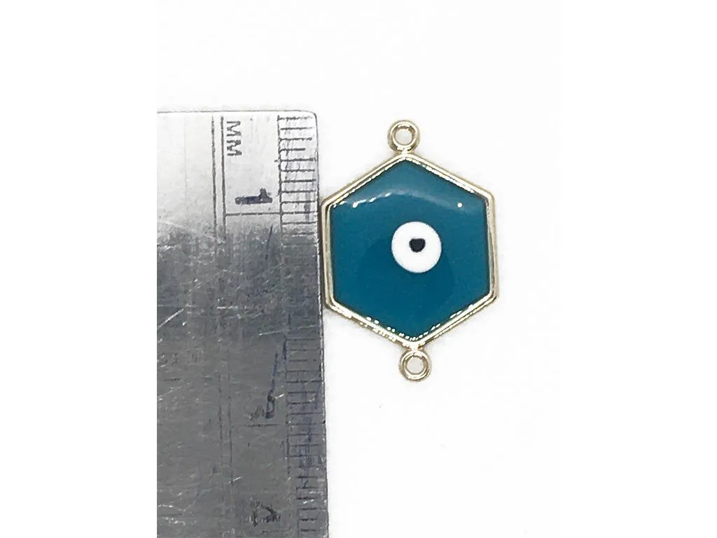 Green Evil Eye Hexagonal Metal Charms