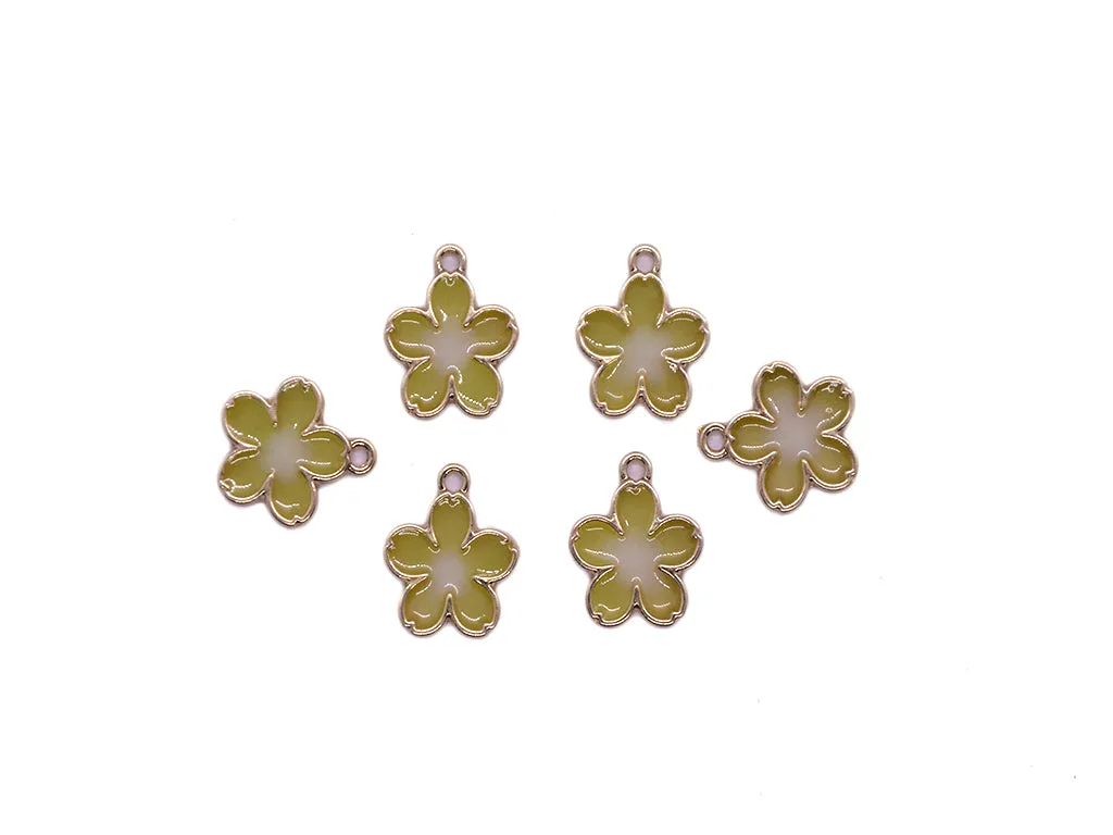 Green Flower Enamel Metal Charms