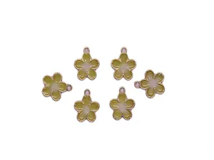 Green Flower Enamel Metal Charms