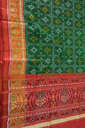 Green Handloom Patola Silk Saree: Single Ikat Design