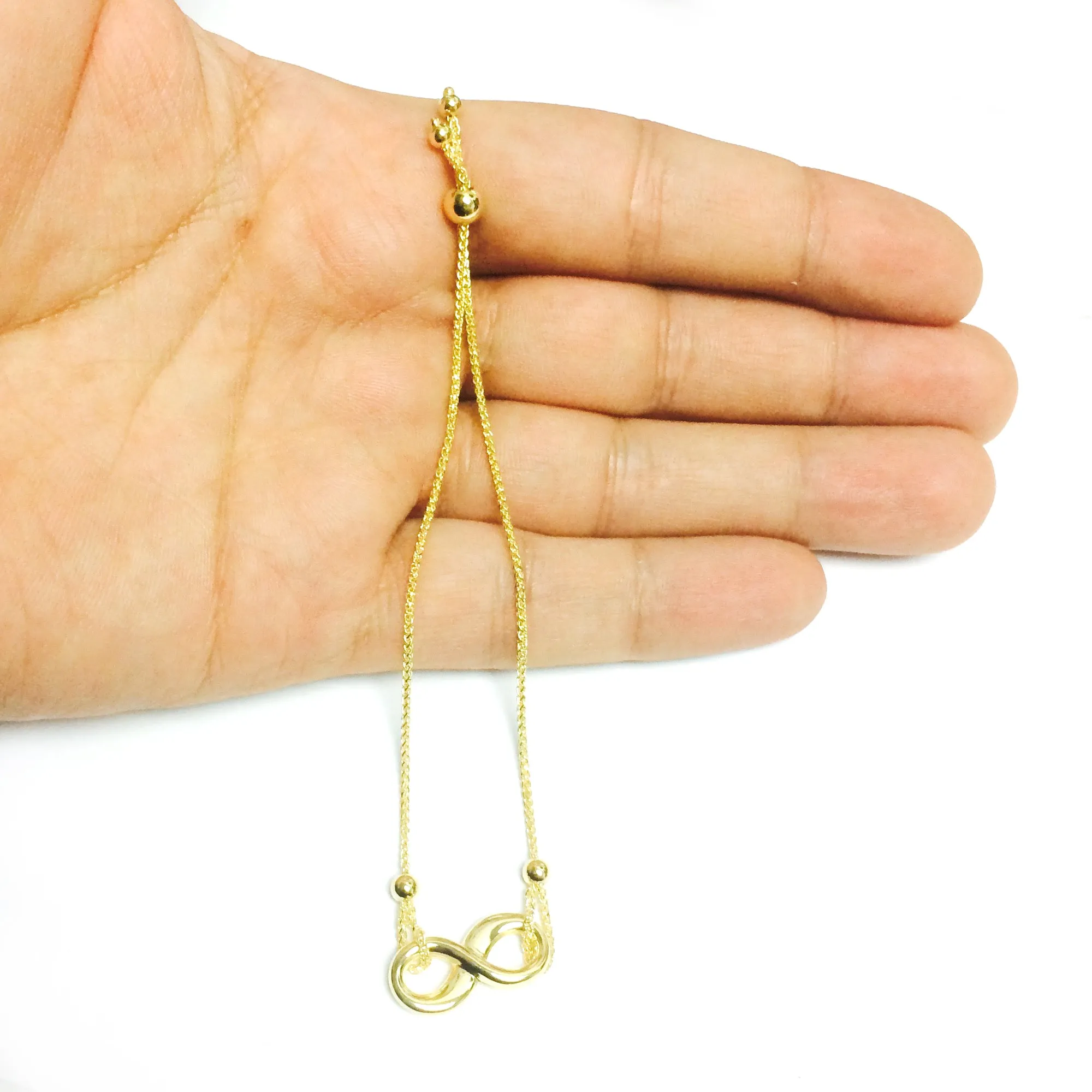 Infinity Theme Bolo Friendship Adjustable Bracelet In 14K Yellow Gold, 9.25"