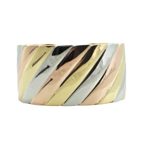 Italian 18K Yellow, White, and Rose Gold Hinged Cuff