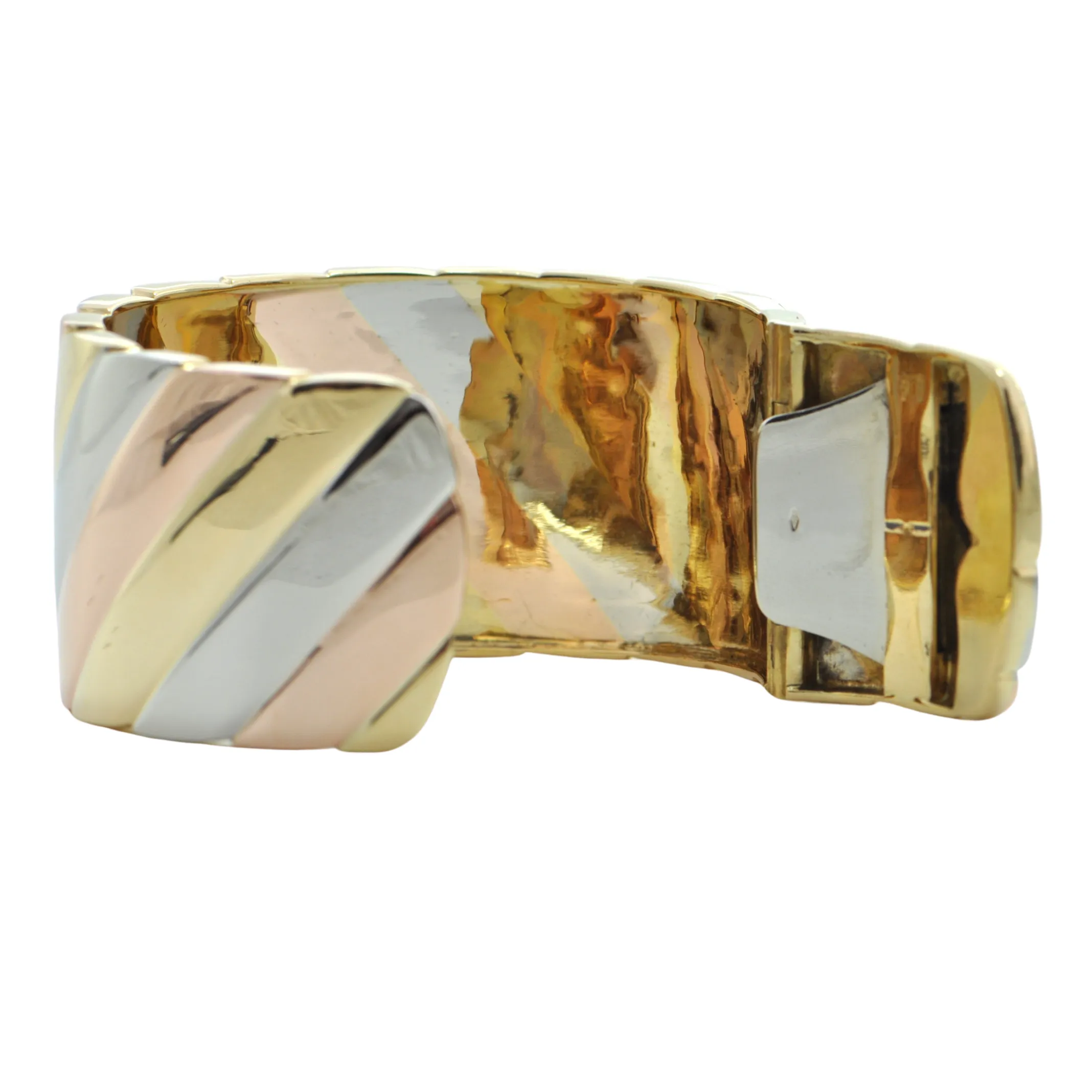 Italian 18K Yellow, White, and Rose Gold Hinged Cuff