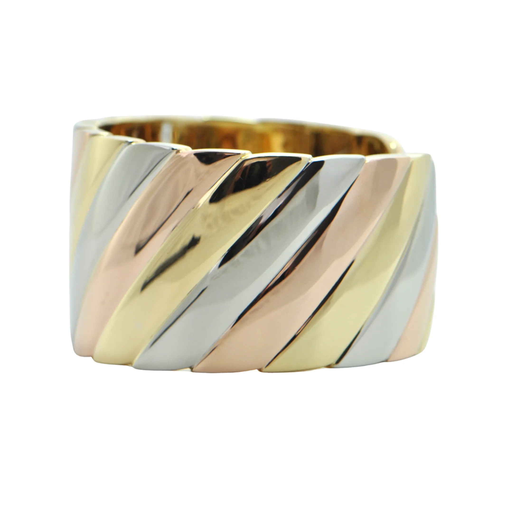 Italian 18K Yellow, White, and Rose Gold Hinged Cuff