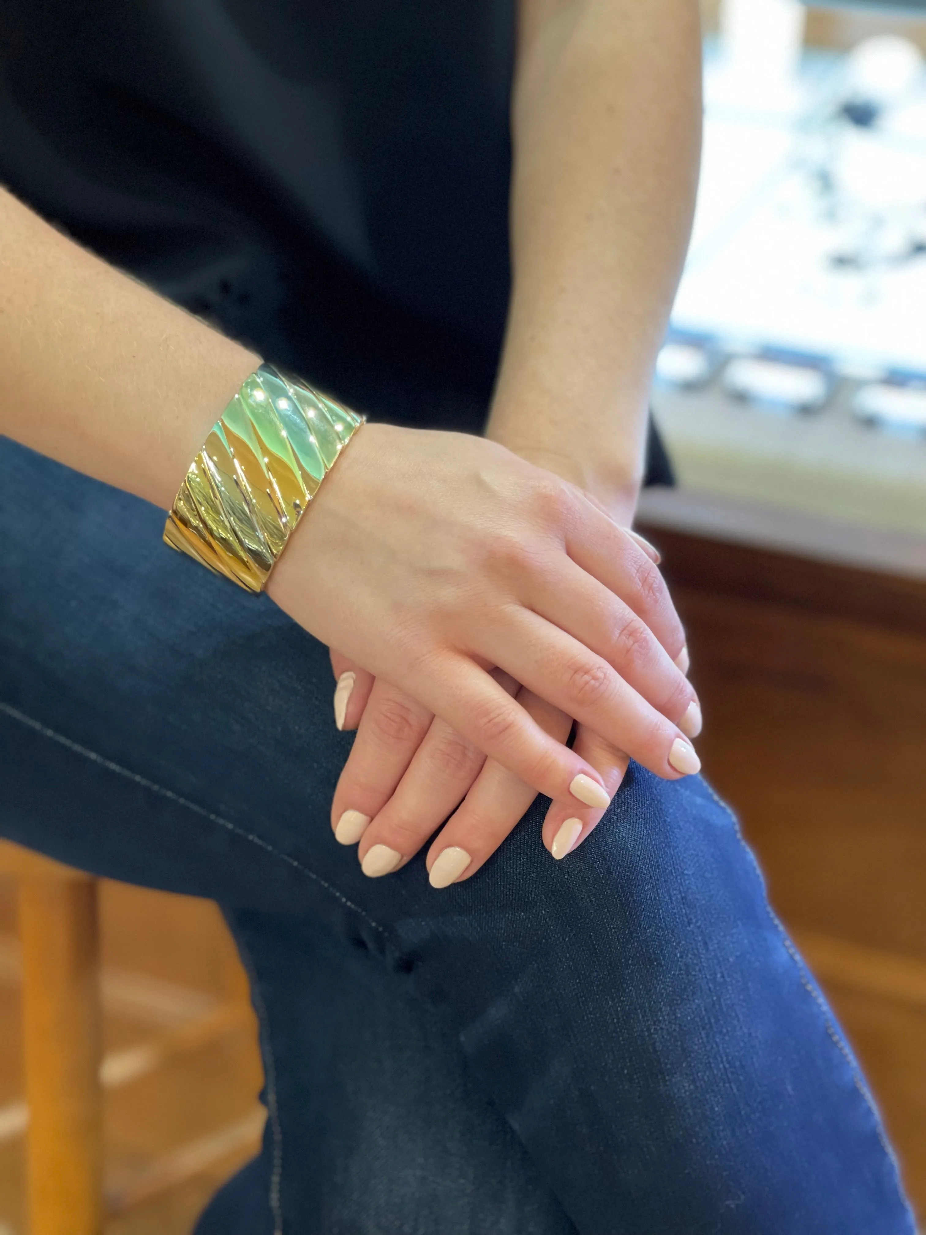 Italian 18K Yellow, White, and Rose Gold Hinged Cuff