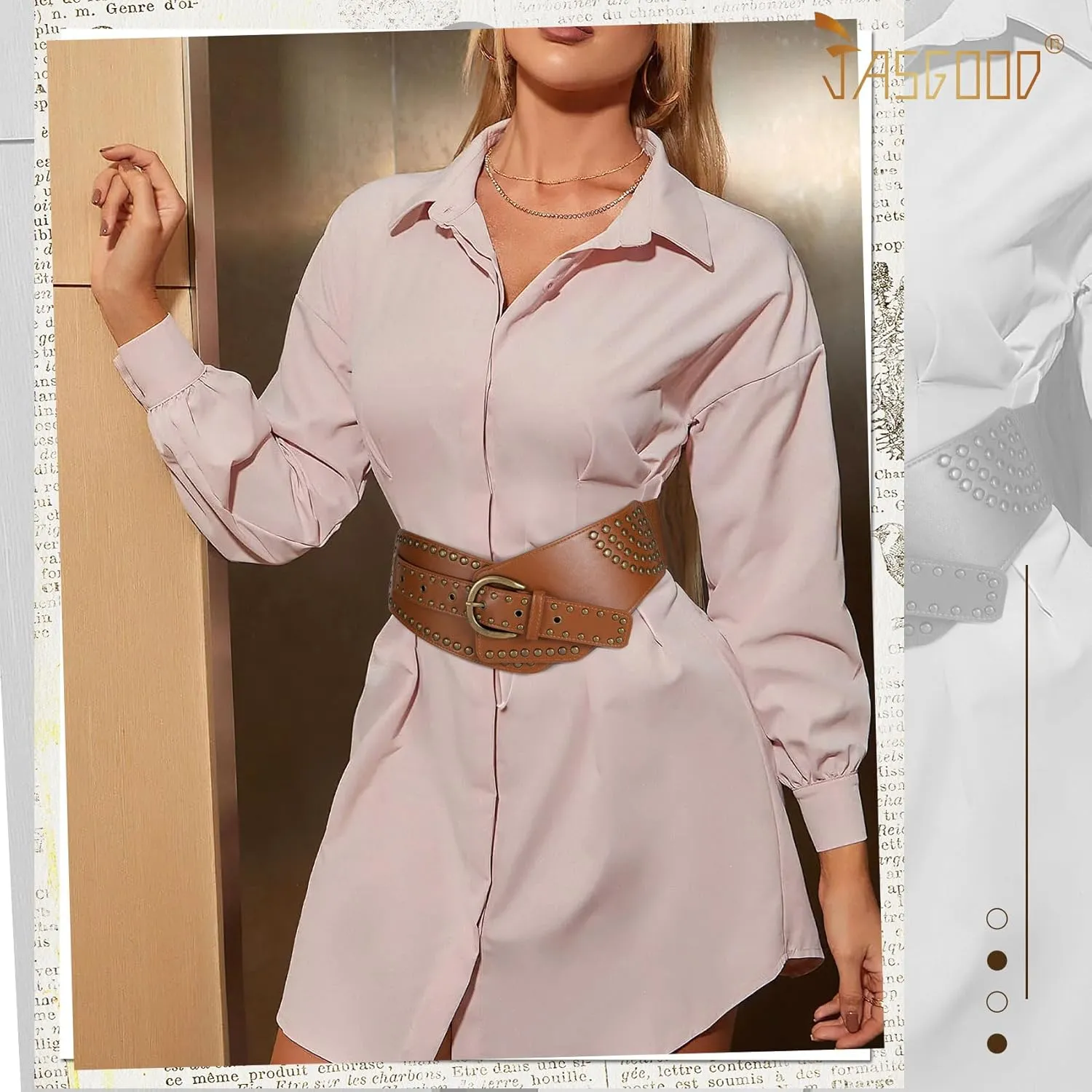 JASGOOD Women Vintage Wide Elastic Belt Studded Stretchy Waist Belt with Rivets Metal Buckle