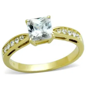 Jewellery Kingdom Princess Ladies Engagement Simulated Diamond Accents Steel Ring (Gold)