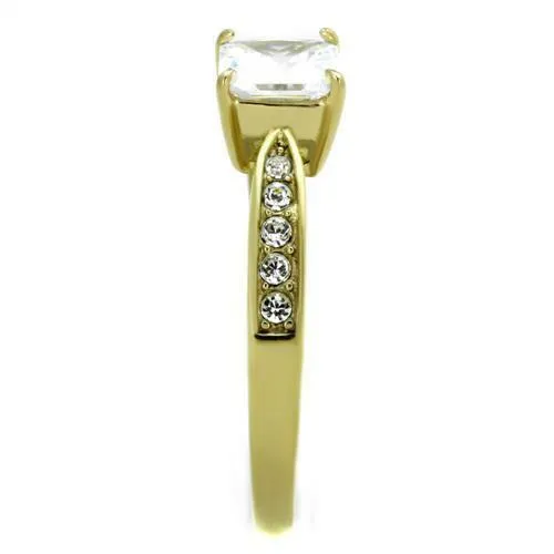 Jewellery Kingdom Princess Ladies Engagement Simulated Diamond Accents Steel Ring (Gold)