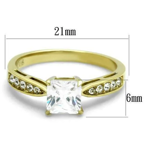Jewellery Kingdom Princess Ladies Engagement Simulated Diamond Accents Steel Ring (Gold)