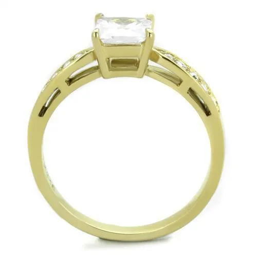 Jewellery Kingdom Princess Ladies Engagement Simulated Diamond Accents Steel Ring (Gold)