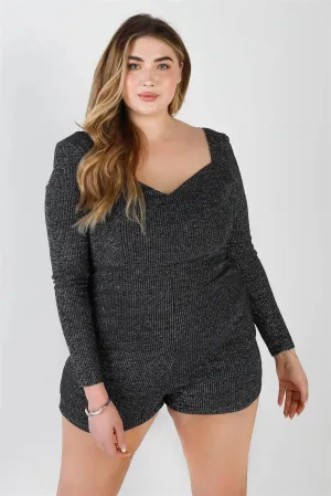 Junior Plus Silver Lurex Ribbed Long Sleeve Romper /2-2-2