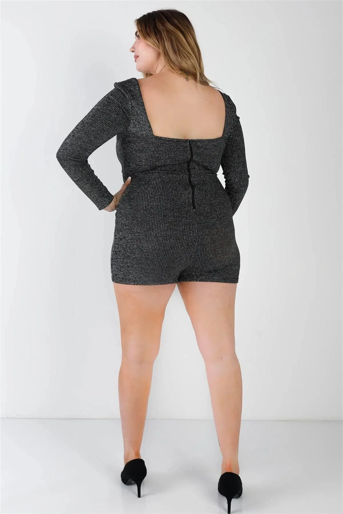 Junior Plus Silver Lurex Ribbed Long Sleeve Romper /2-2-2
