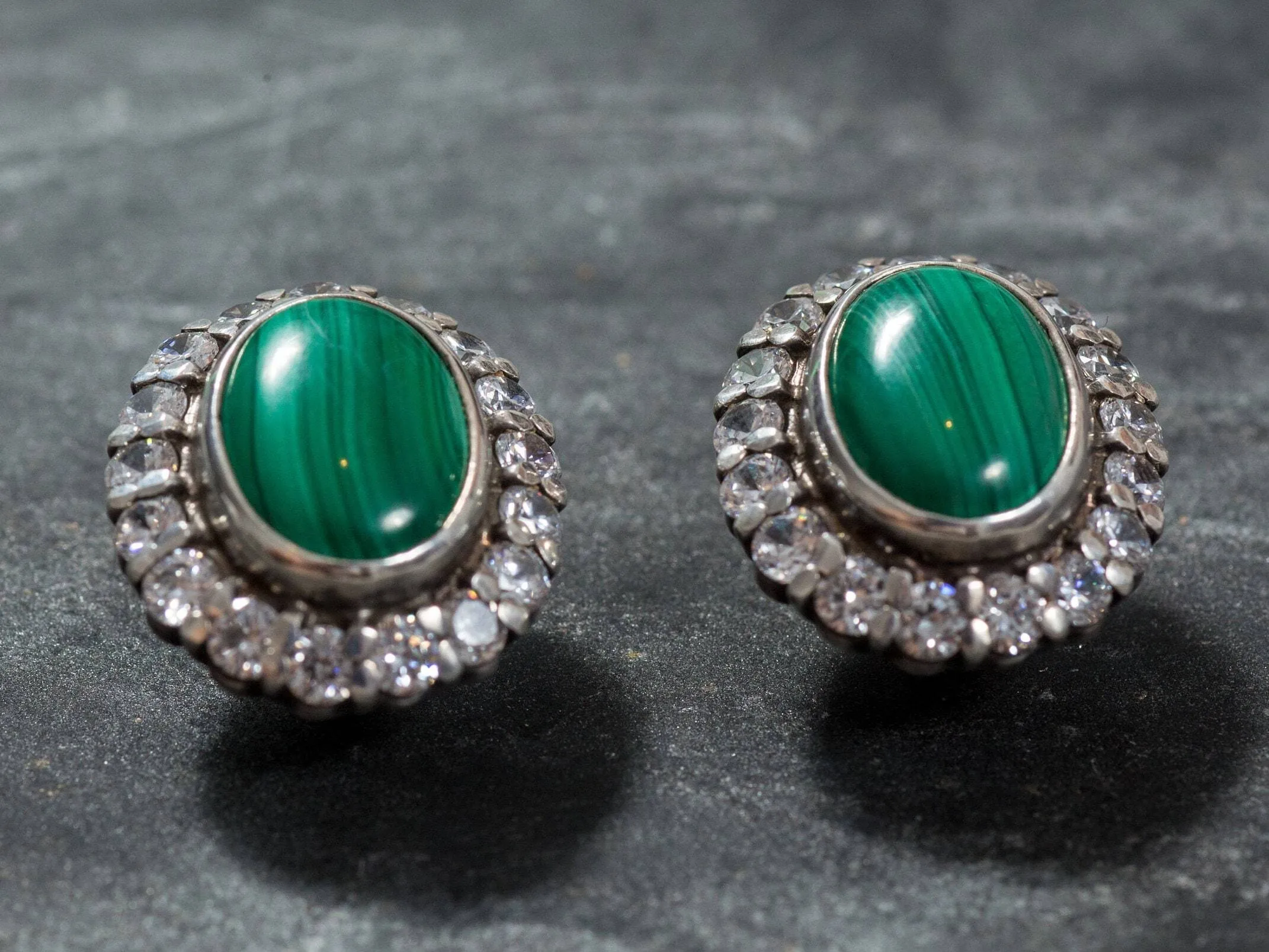 Large Green Earrings - Malachite Earrings - Vintage Statement Studs