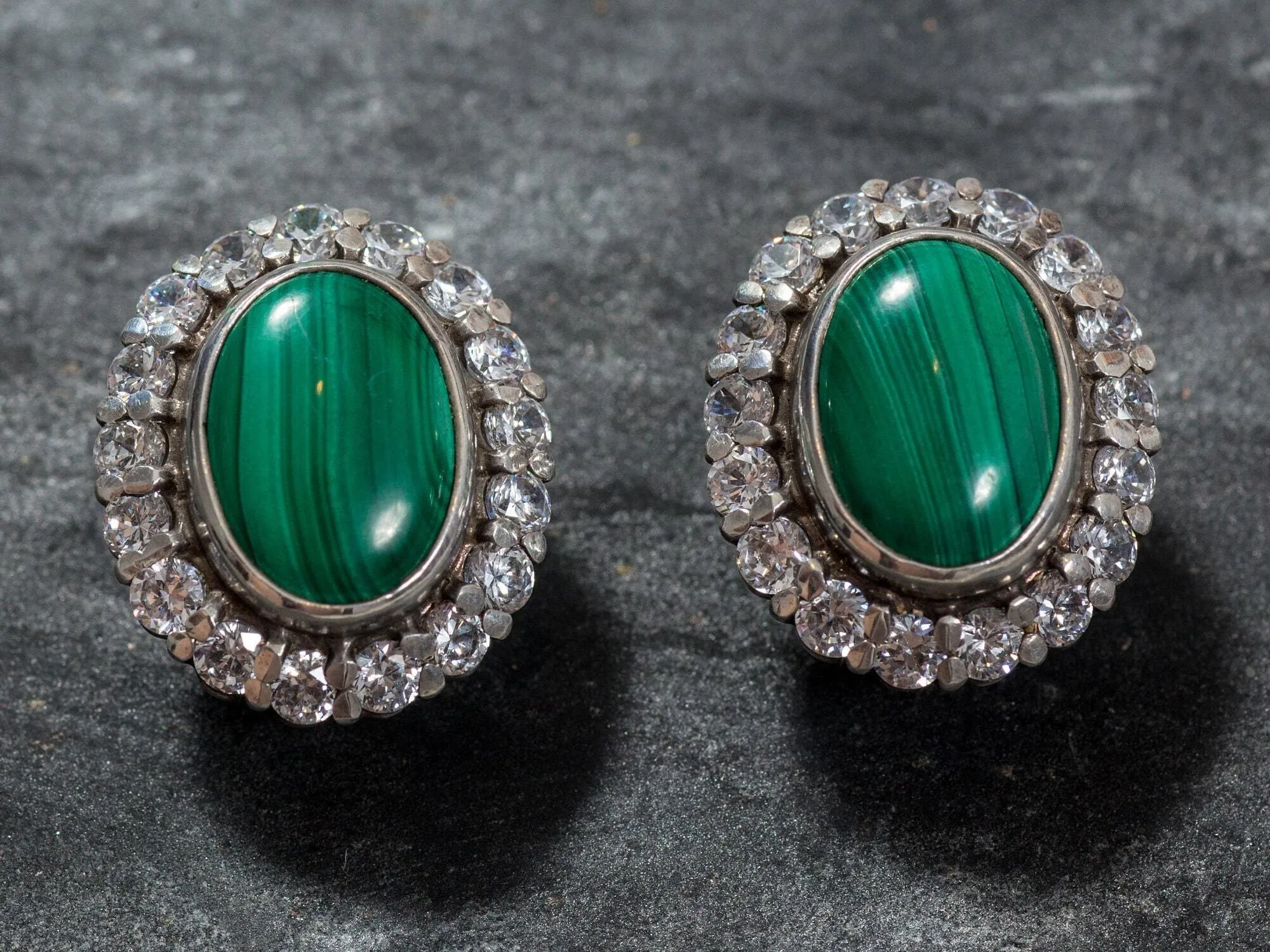 Large Green Earrings - Malachite Earrings - Vintage Statement Studs
