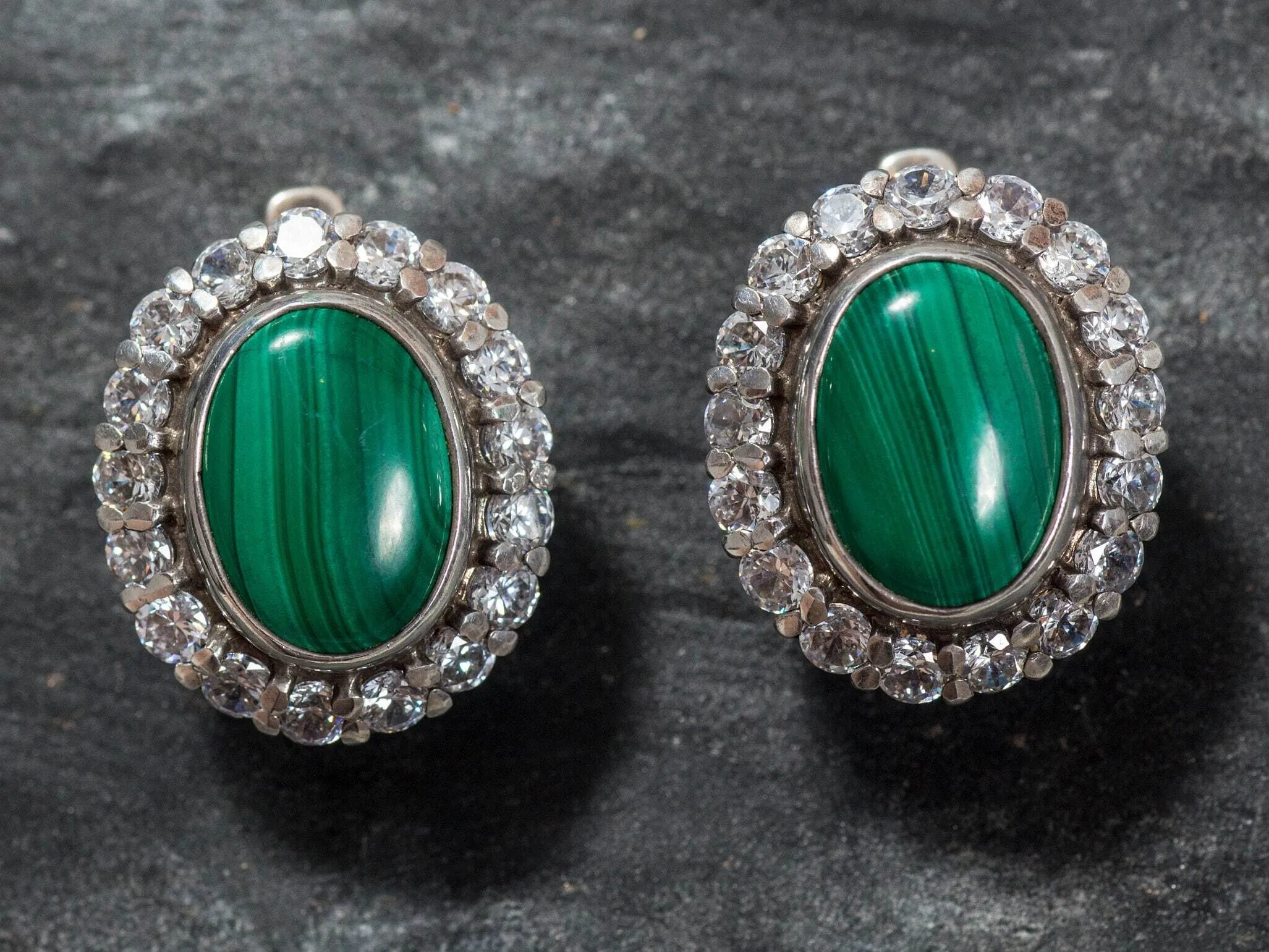 Large Green Earrings - Malachite Earrings - Vintage Statement Studs