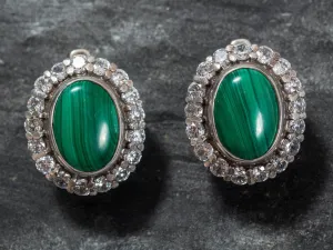 Large Green Earrings - Malachite Earrings - Vintage Statement Studs