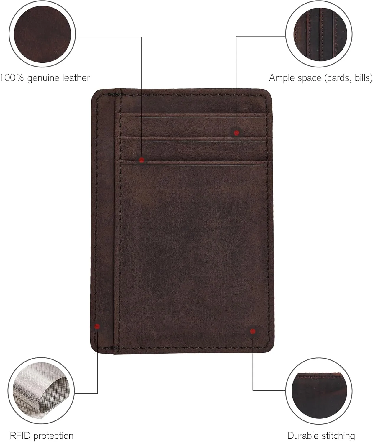 Leather Minimalist Wallet for Men & Women RFID Front Pocket Leather Card Holder Wallets