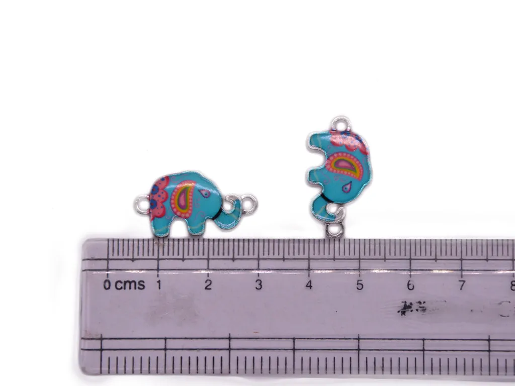 Light Blue Mutlicolour Elephant Metal Charms