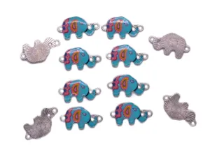Light Blue Mutlicolour Elephant Metal Charms